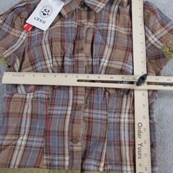 Cider Cotton Plaid Mini Skirt Set Women XS Brown Plaid Two Piece Outfit Collared - Picture 8 of 10